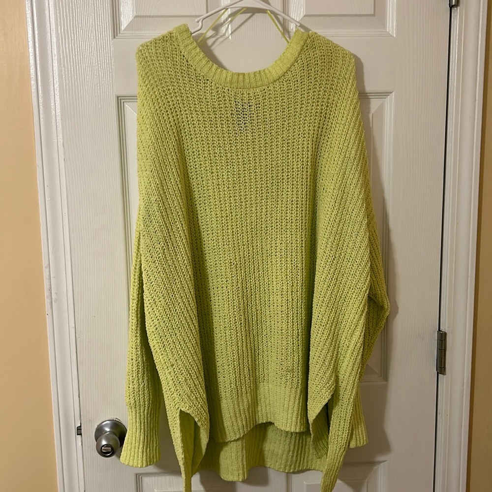 Neon Yellow Drop Sweater With Slits